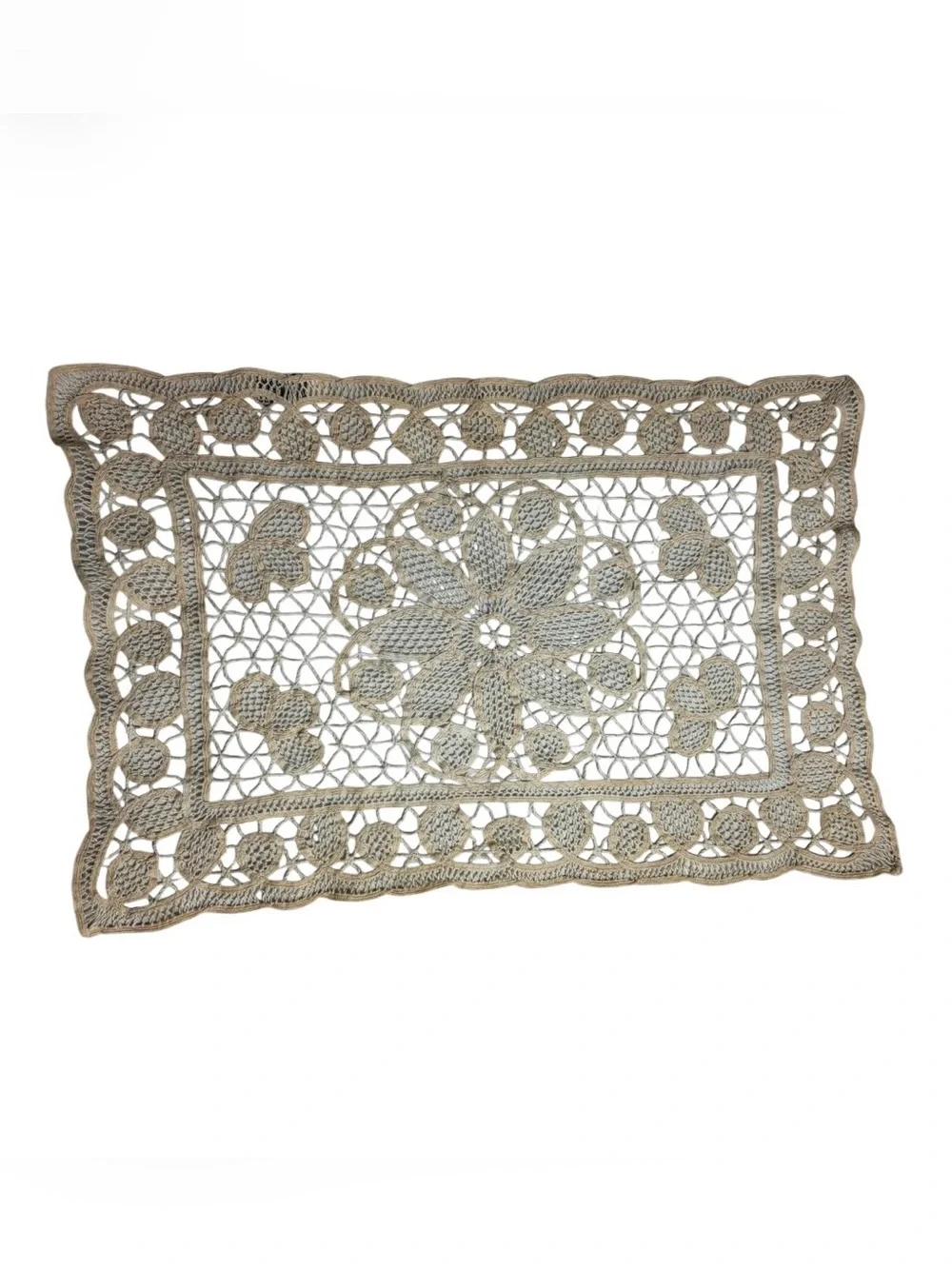 Vintage cream lace sheer floral geometric decorative doily